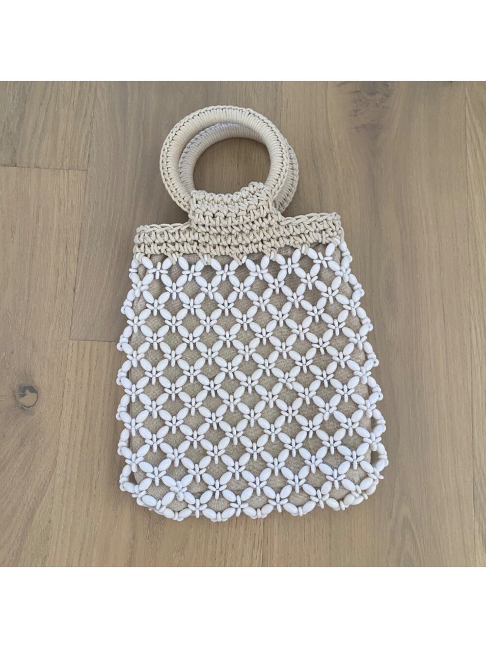 Lele Sadoughi Beaded Crochet Shell Mini Tote Purse Bag